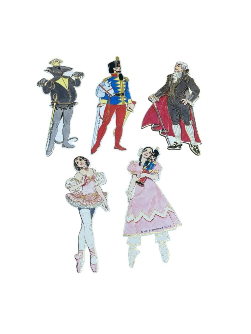 Vtg 1987 Nutcracker Ballet Die-Cut Character Christmas Ornaments Shackman & Co.